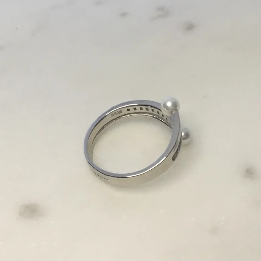 Sterling Silver Cz & Simulated Pearl Ring - Picture 7 of 15